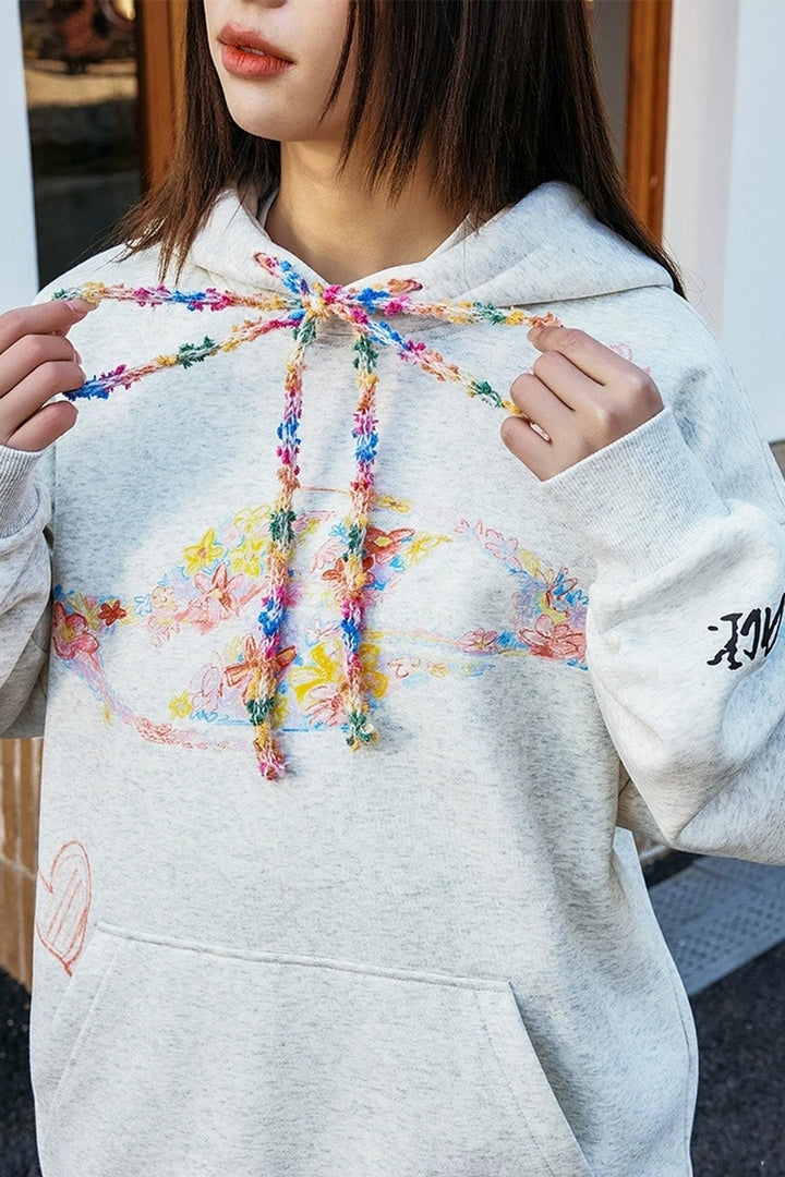 Knitted Drawstring Hand-Drawn Hoodie