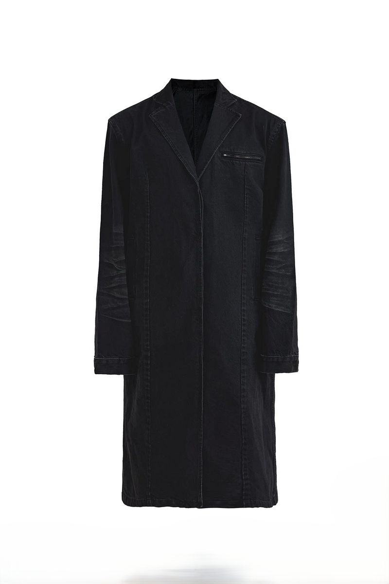 Distressed Denim Long Coat