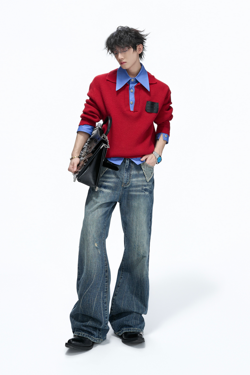 Layered Shirt Knit Sweater