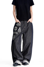 Badge Print Raw Denim Jeans - Raw Black