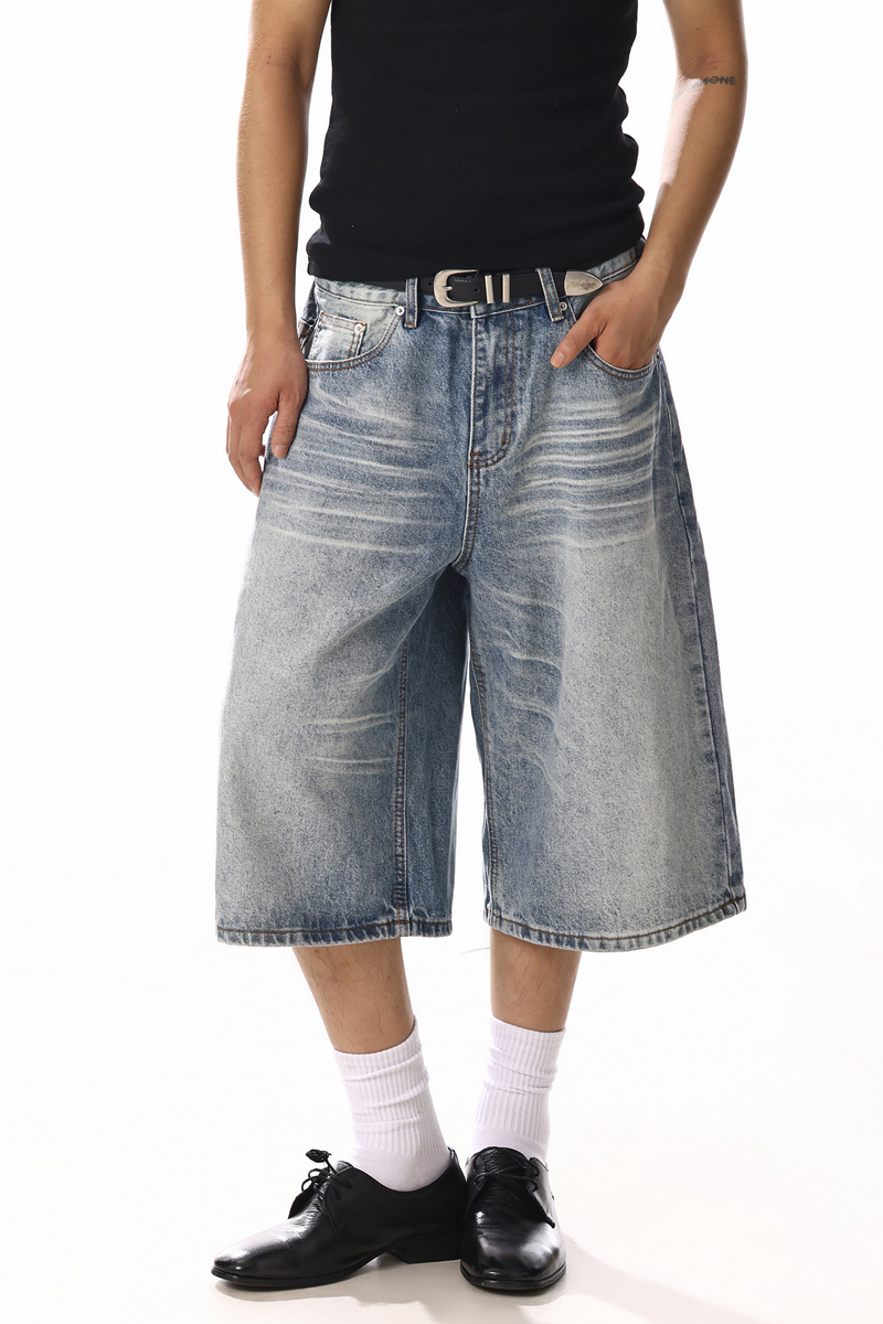 Distressed Whisker Cropped Jeans