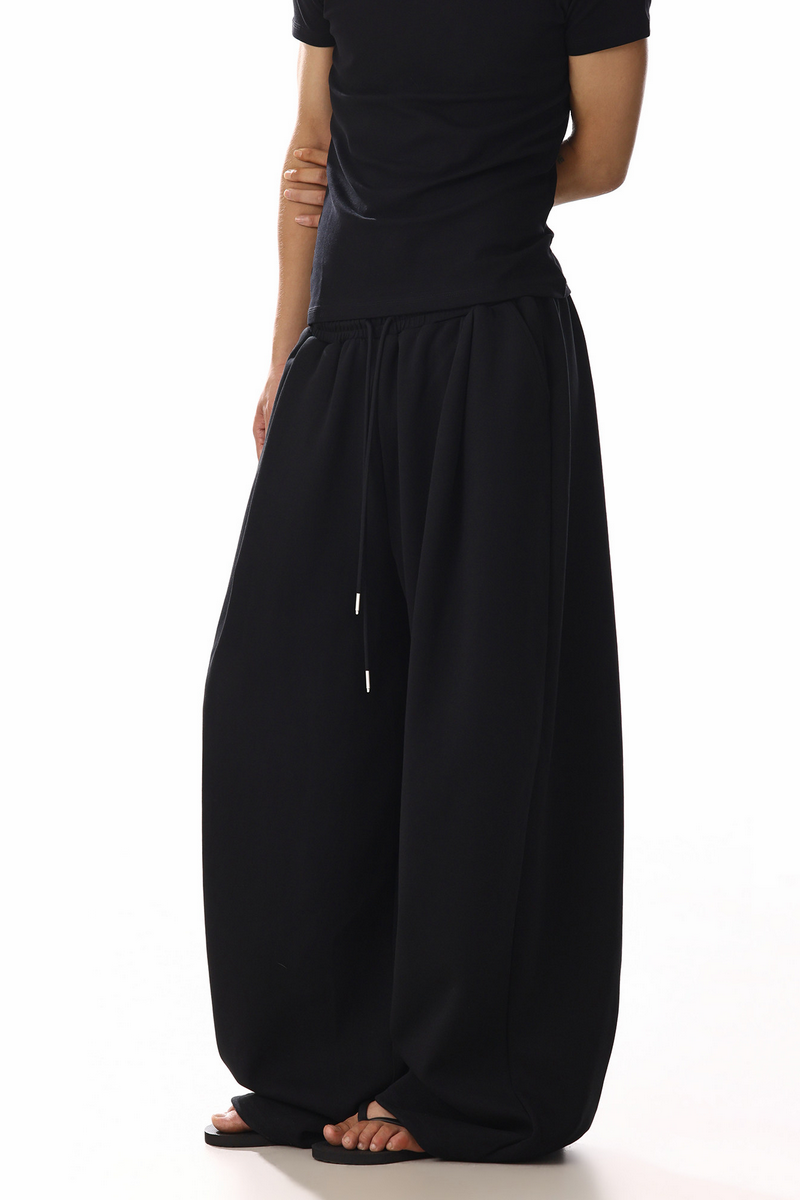 Drawstring Black Barrel Leg Sweatpants