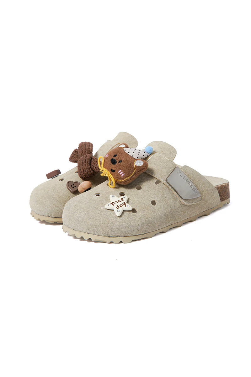 Bear Charm Buckle Clogs - front three-quarter view