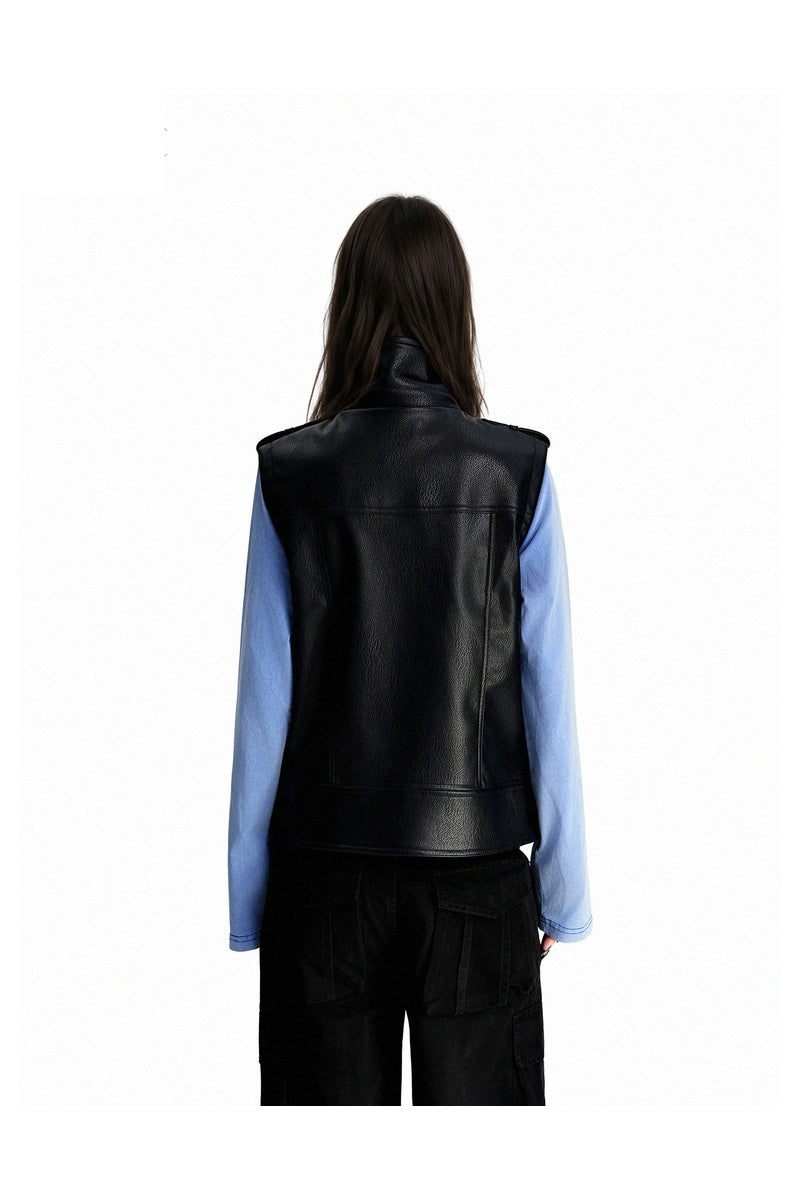 Belted Faux Leather Biker Vest