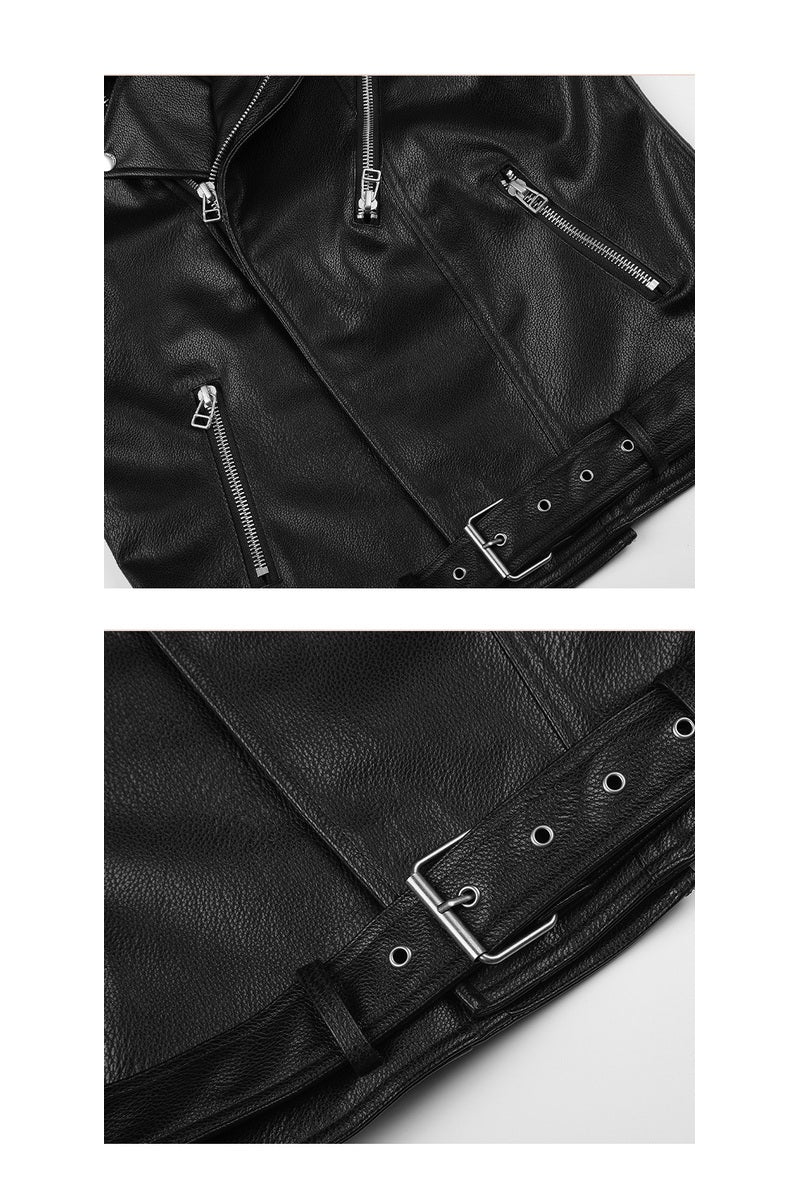 Belted Faux Leather Biker Vest