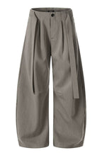 Belted Pleated Barrel Trousers – Gray Khaki – front product view