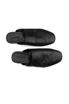 Brogue Buckle Leather Mules — view 2 — Black