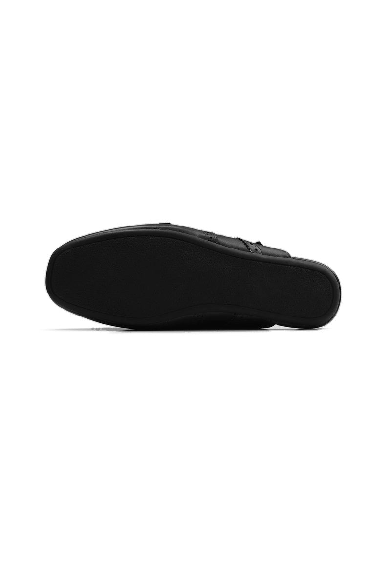 Brogue Buckle Leather Mules — view 4 — Black