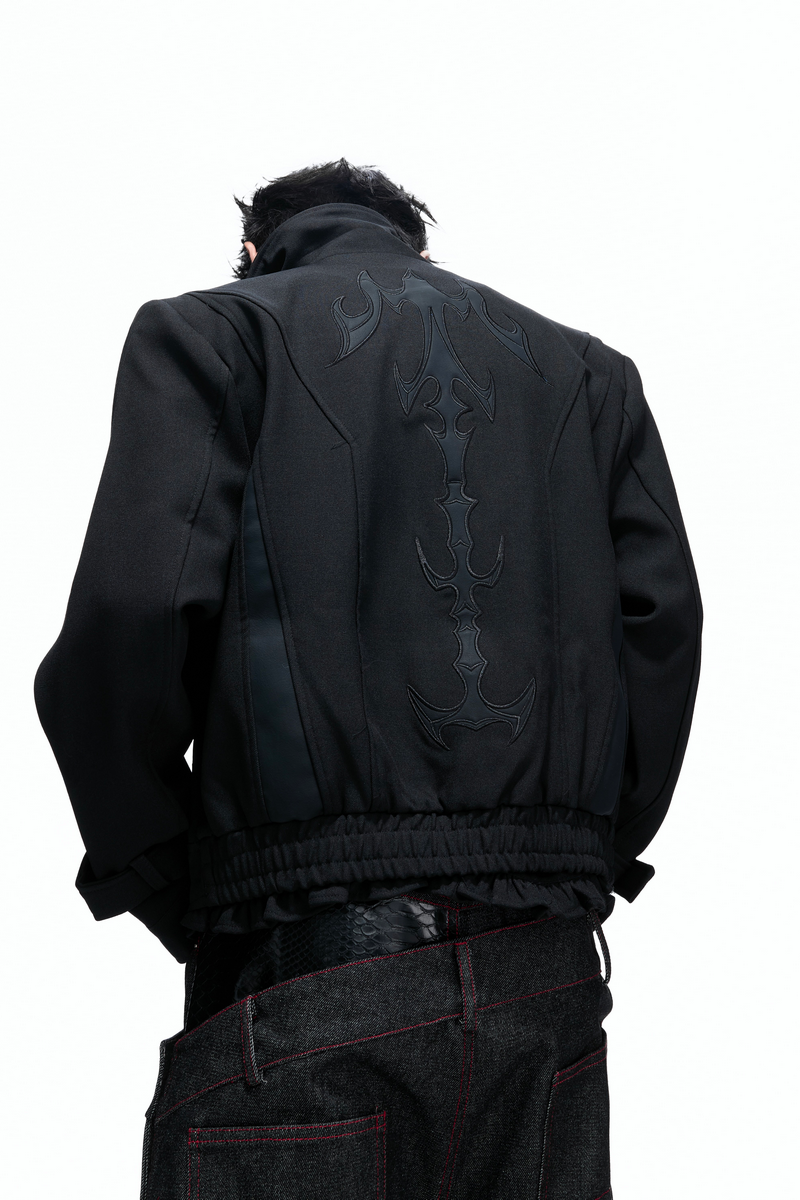 Embroidered Leather Panel Jacket
