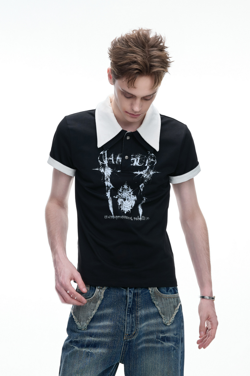 Double Collar Printed Polo