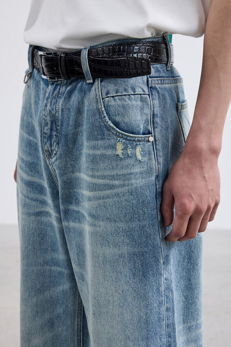 Washed Straight Wide Jeans