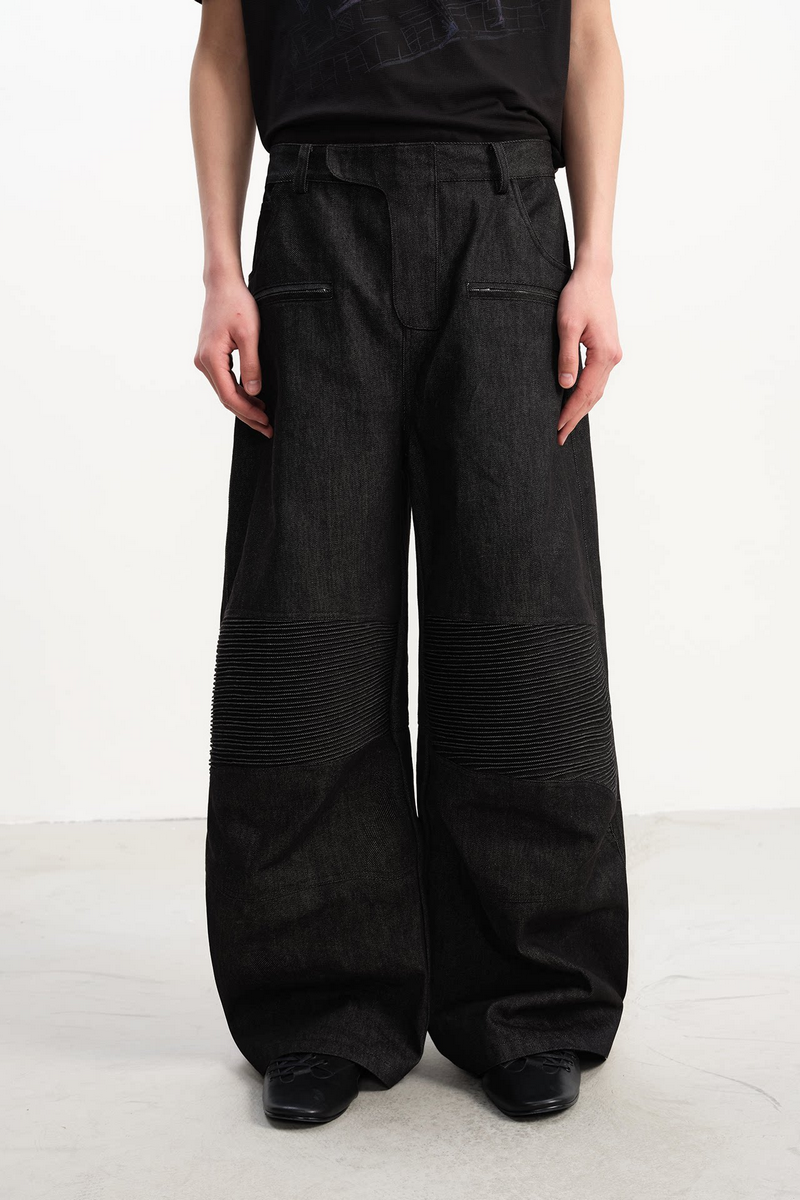 Raw Wide Leg Biker Jeans