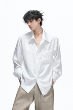 Pleated Satin Long Sleeve Shirt