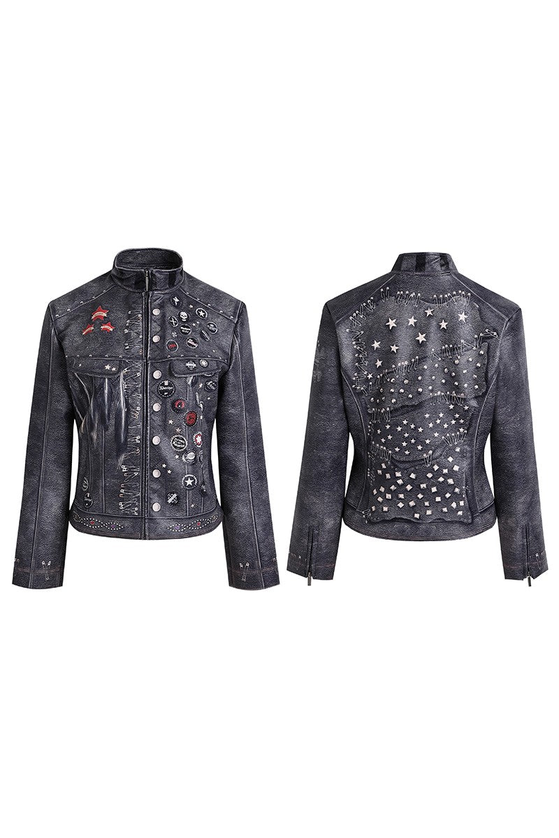 Vintage Punk Cropped Biker Jacket