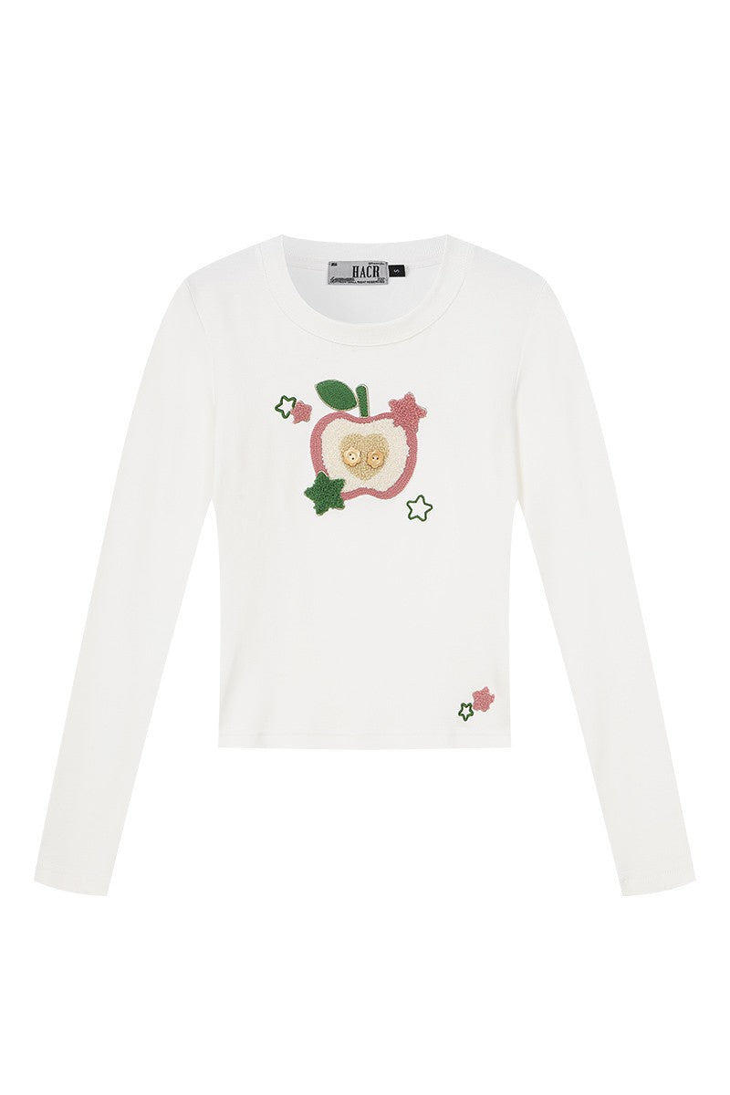 Cartoon Apple Embroidery Tee