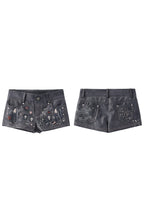 Bottle Cap Print Leather Shorts