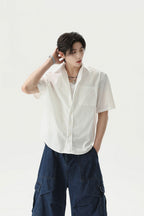 Textured Pleated Short Sleeve Shirt