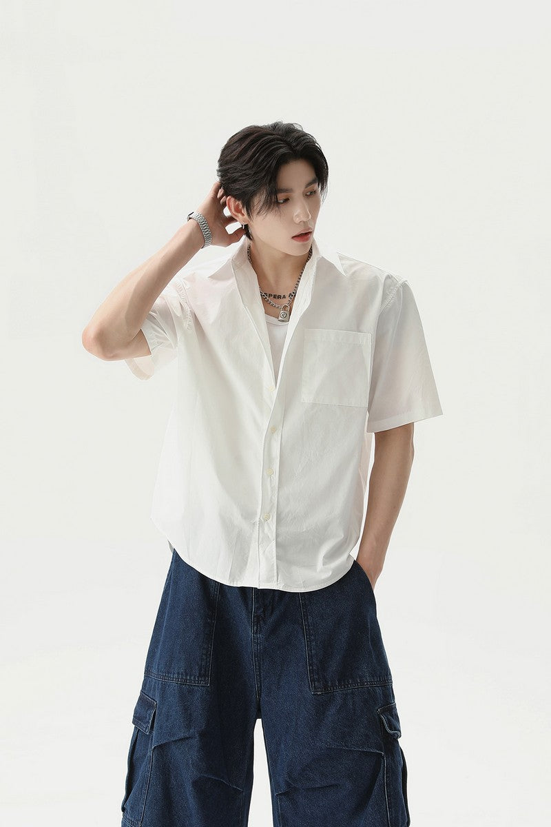 Textured Pleated Short Sleeve Shirt