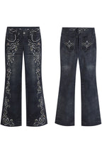 Vintage Gem Print Flared Jeans