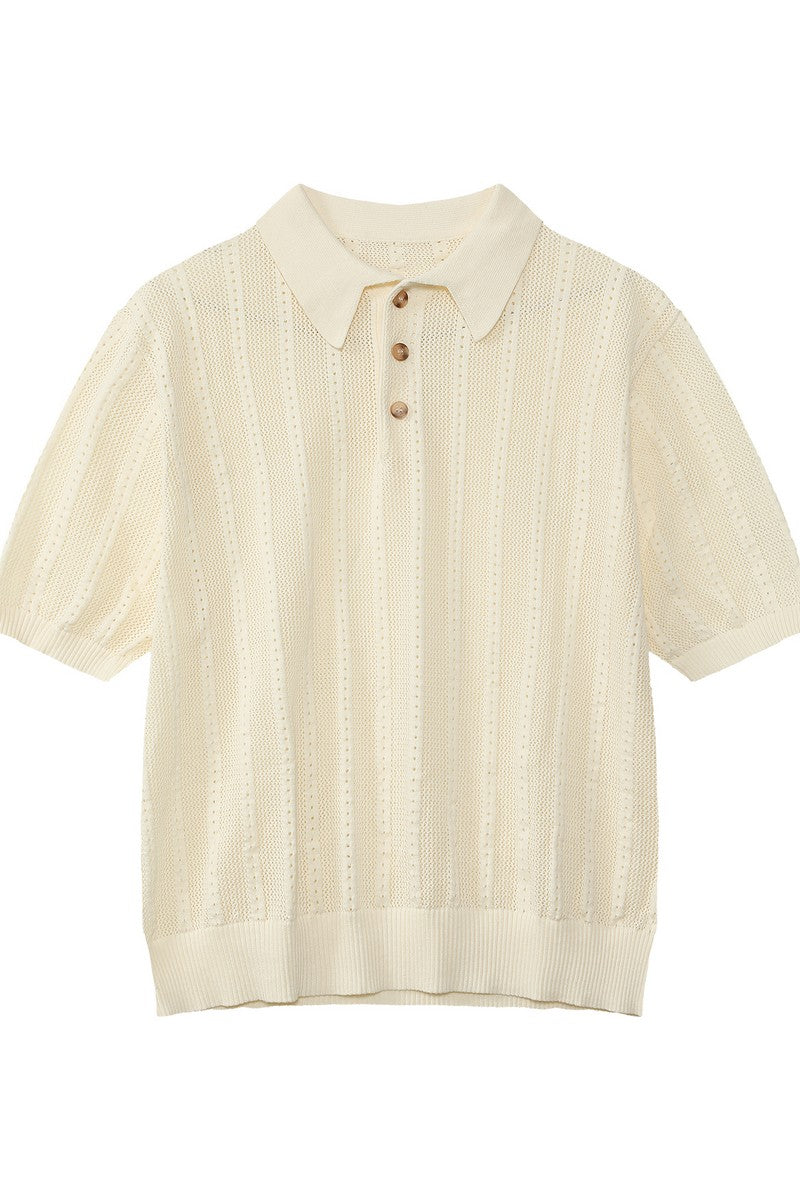 Textured Vintage Knit Polo Tee
