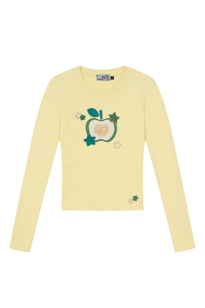 Cartoon Apple Embroidery Tee