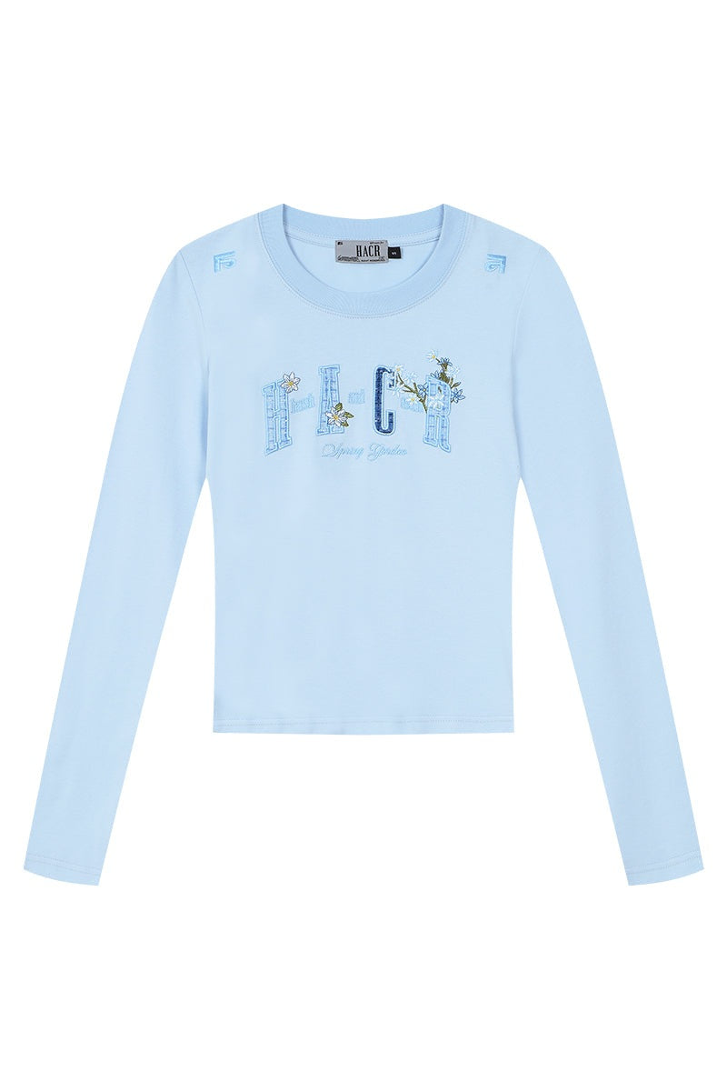 Slim Fit Blue Embroidered Tee