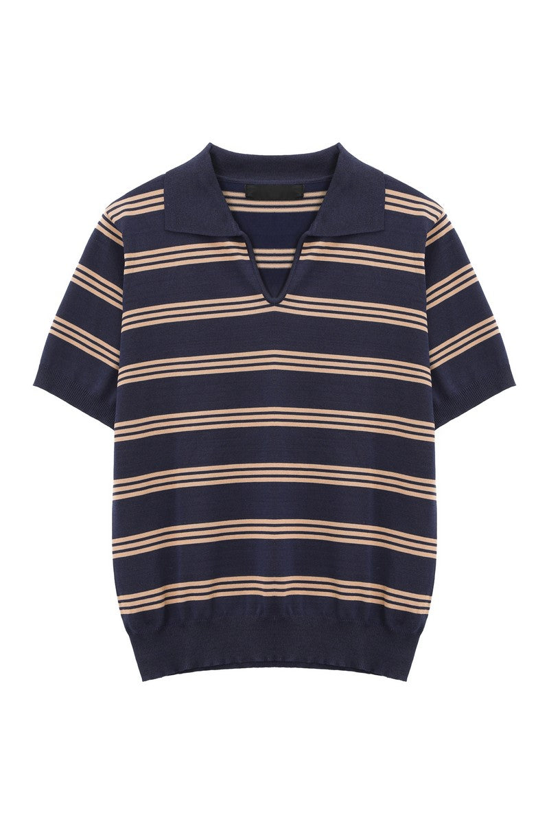 Striped V-Neck Polo Tee