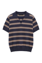 Striped V-Neck Polo Tee