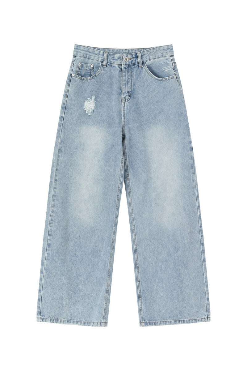 Washed Distressed Straight Leg Jeans