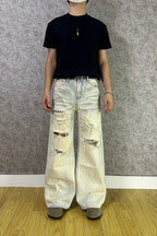Faded Ripped Wide Jeans