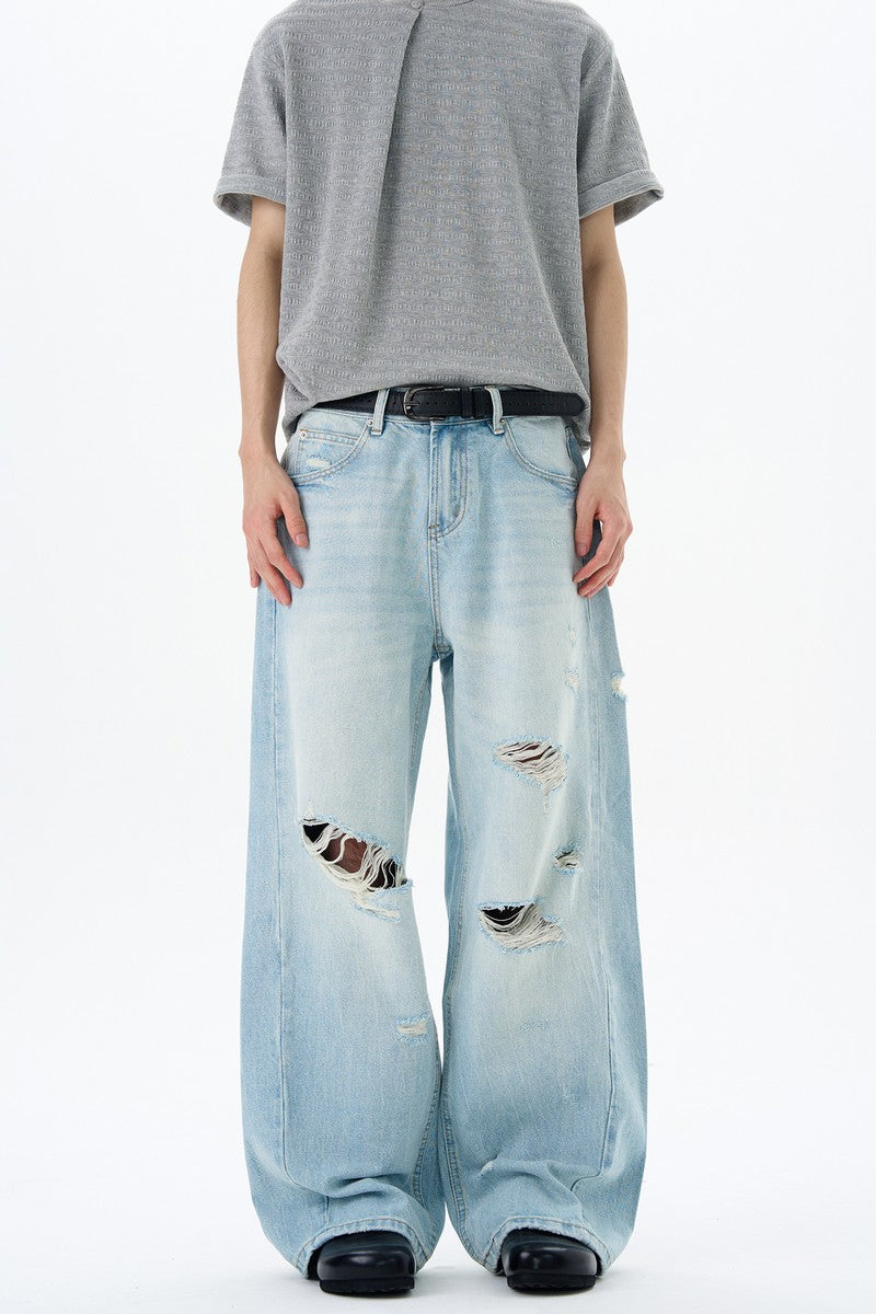 Blue Ripped Straight Jeans