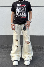 Faded Ripped Wide Jeans