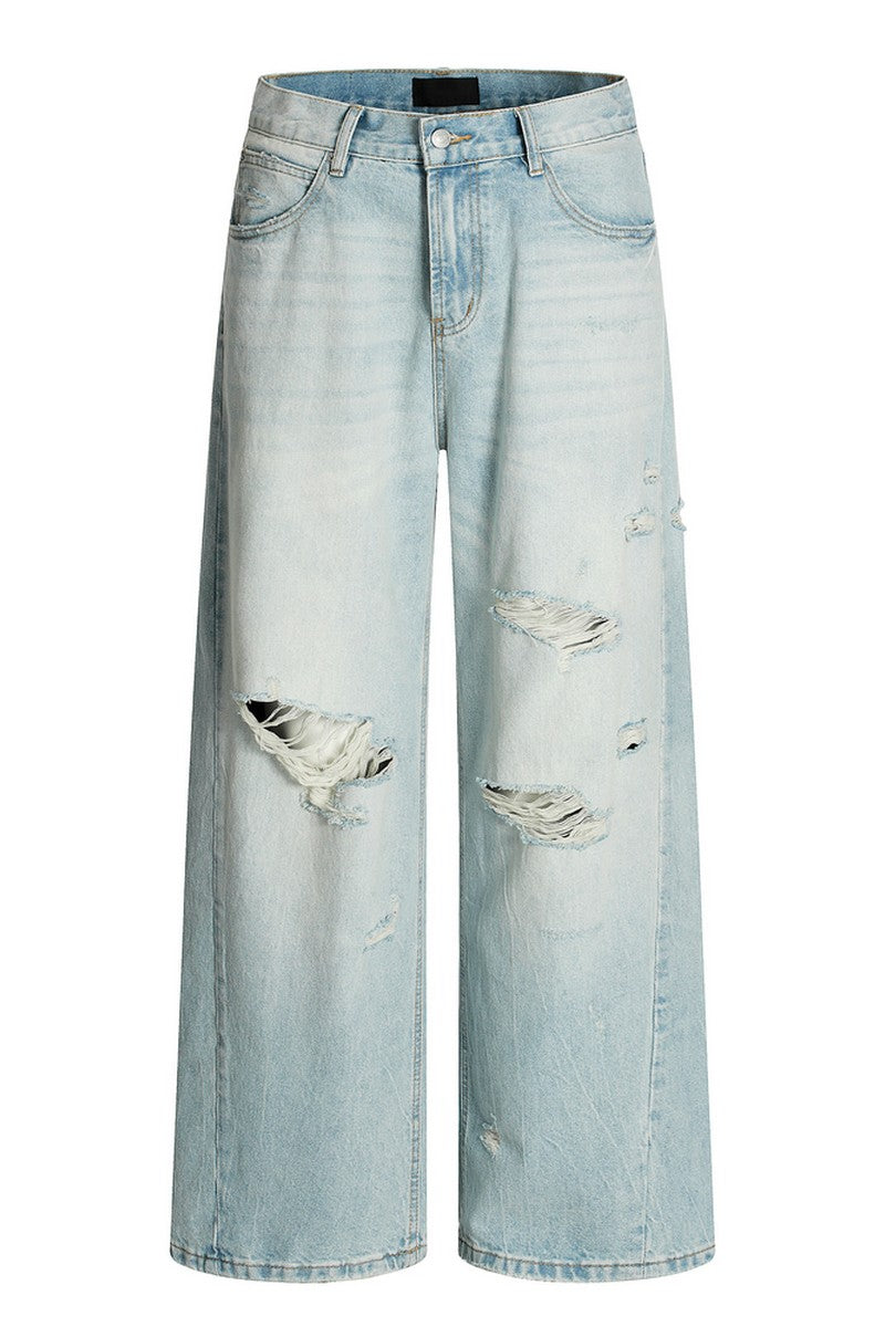 Blue Ripped Straight Jeans