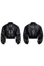 Embroidered Cropped Leather Jacket