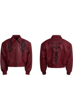 Embroidered Beaded Cropped Leather Jacket
