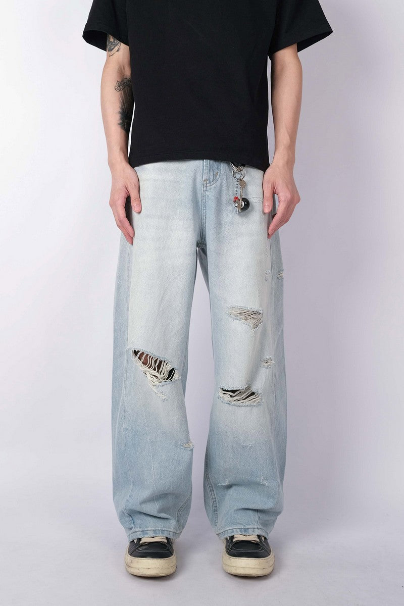 Blue Ripped Straight Jeans