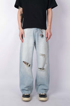 Blue Ripped Straight Jeans