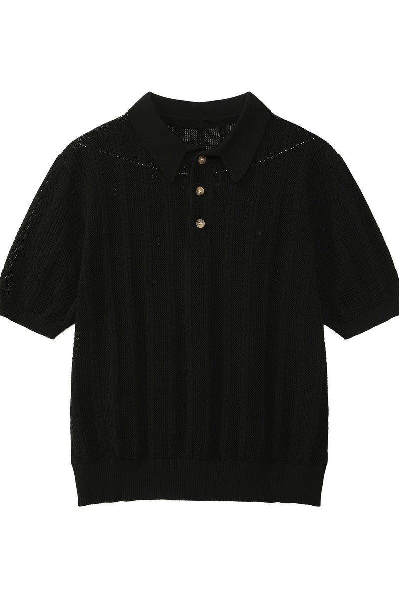 Textured Vintage Knit Polo Tee