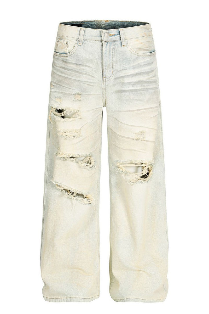 Faded Ripped Wide Jeans