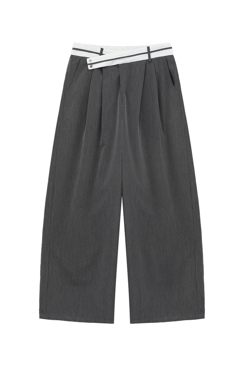 Asymmetrical Waist Pleated Trousers