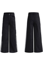Striped Raw Denim Wide Leg Jeans