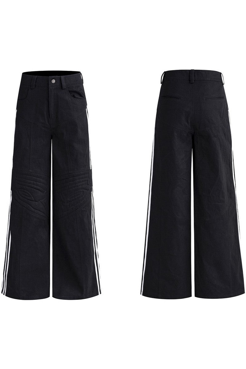 Striped Raw Denim Wide Leg Jeans
