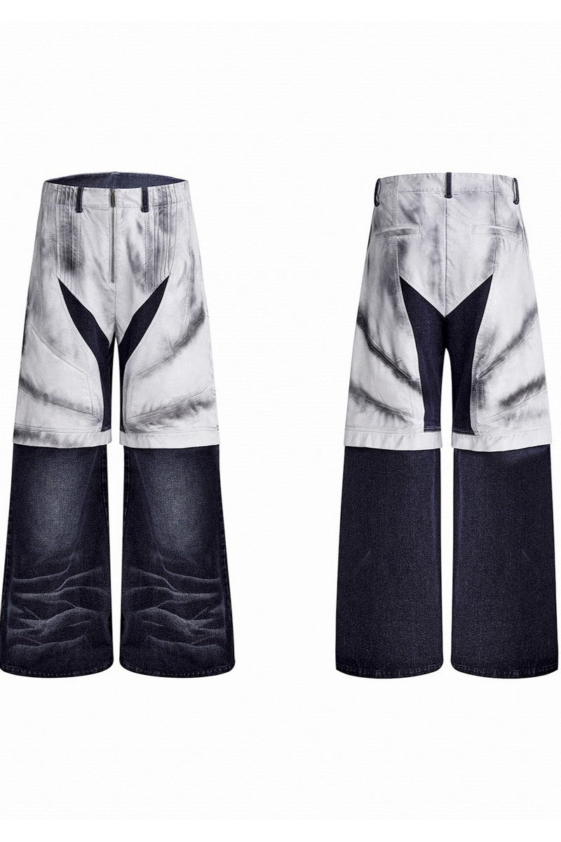 Painted Distressed Leather Patch Jeans