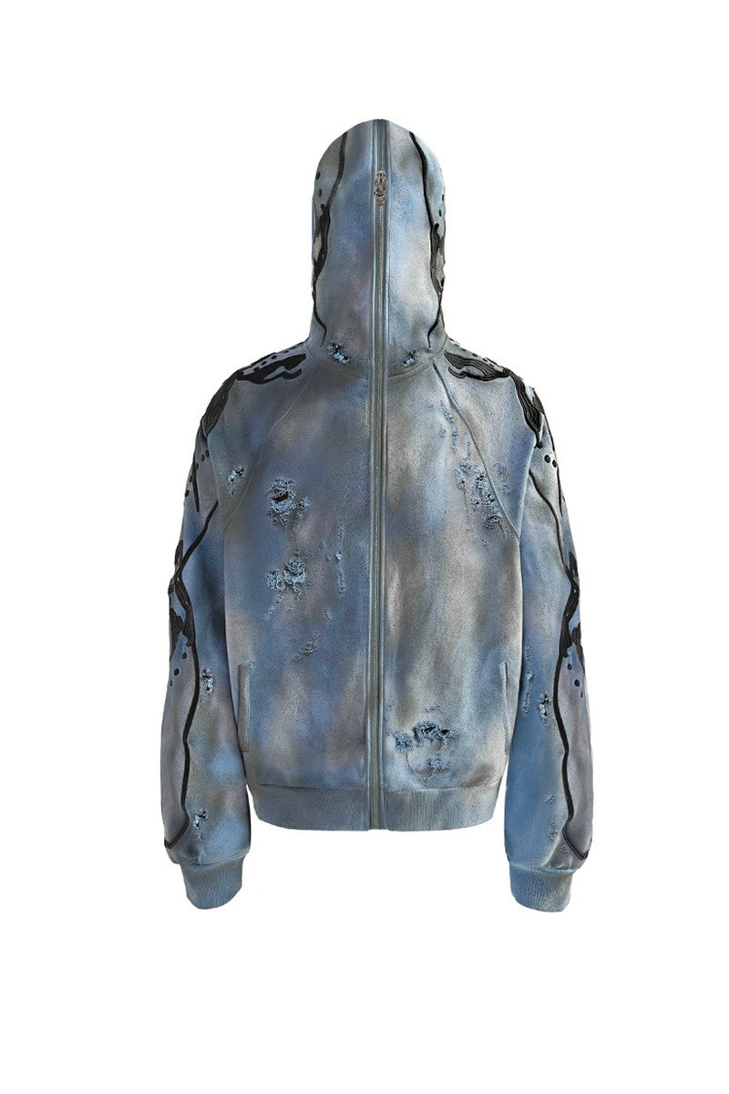 Washed Skull Distressed Hoodie