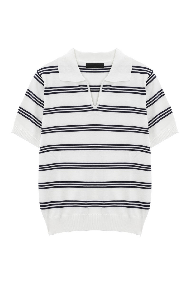 Striped V-Neck Polo Tee