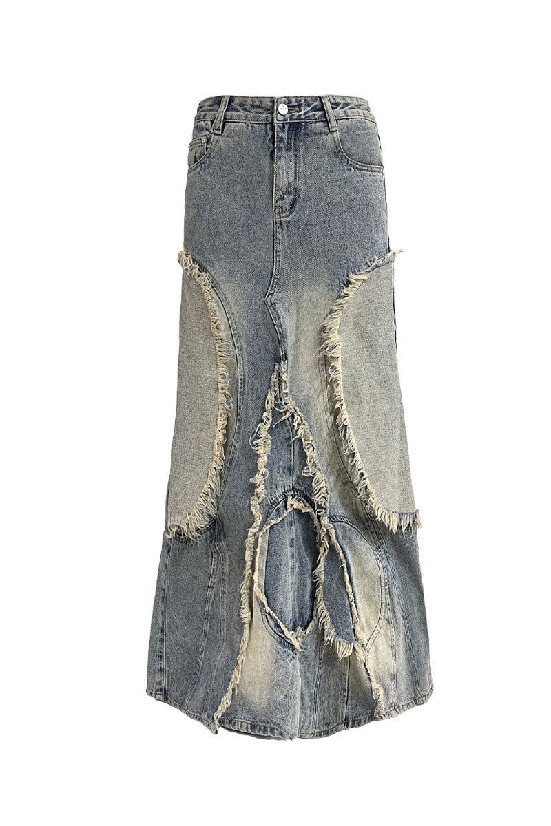 Washed Monkey Denim Skirt