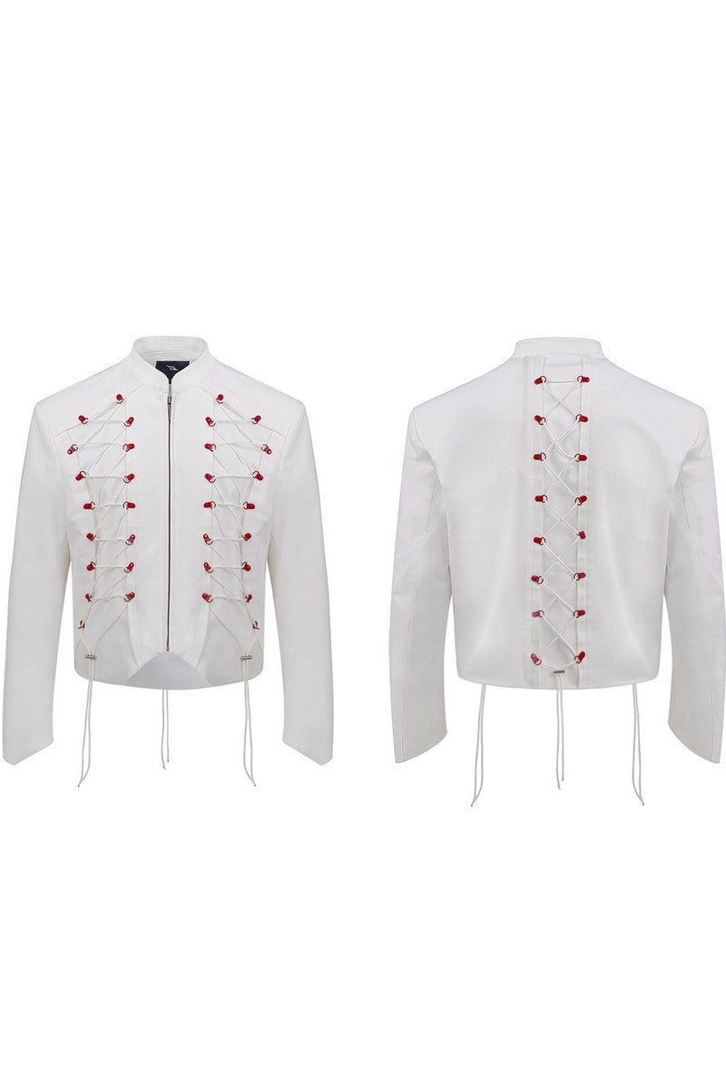 Drawstring Cropped Stand Collar Jacket