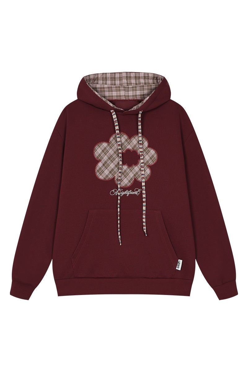 Flower Plaid Embroidered Hoodie