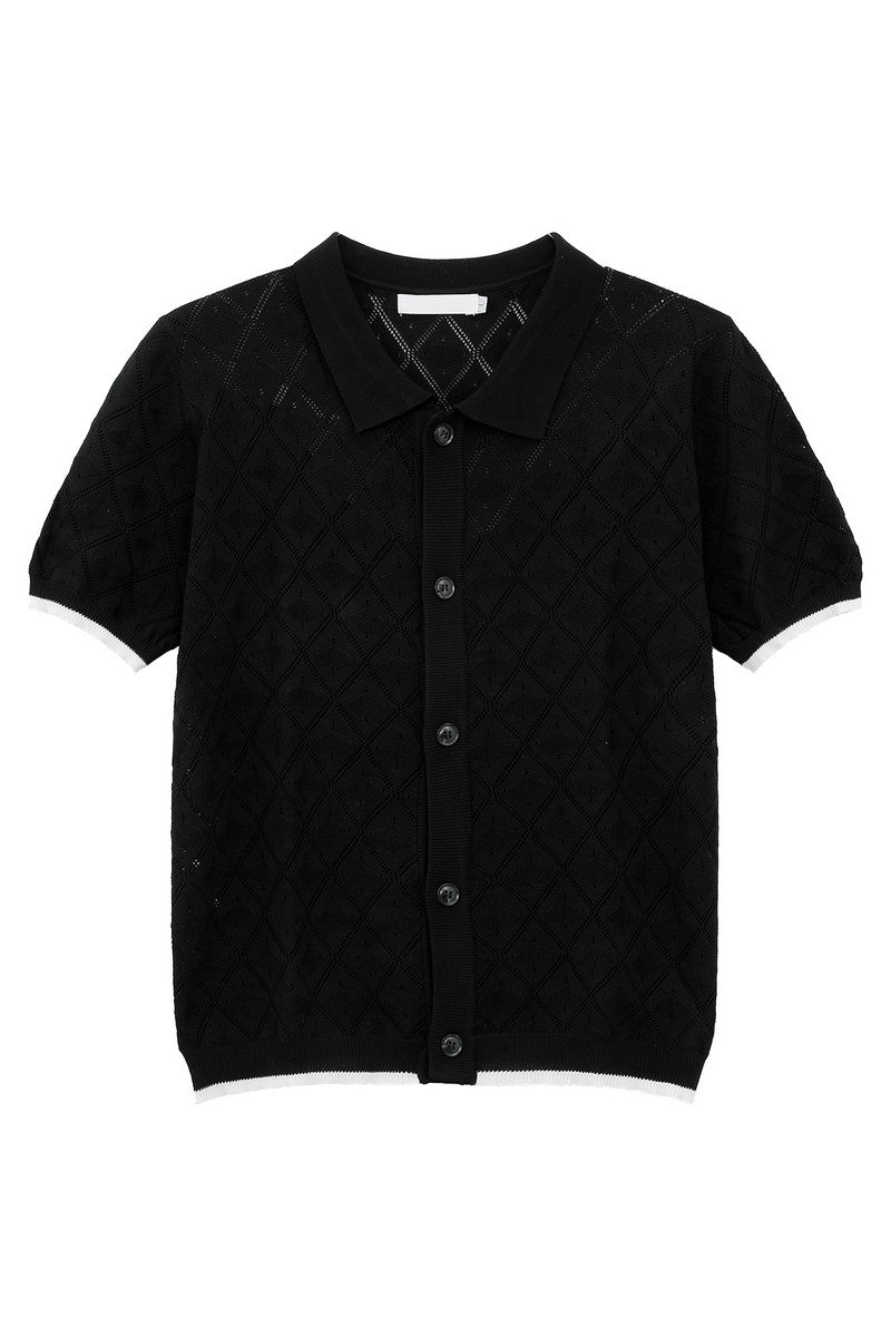 Diamond Knit Fitted Short Sleeve Cardigan