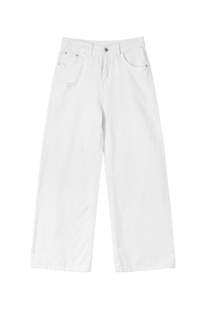 Washed Distressed Straight Leg Jeans